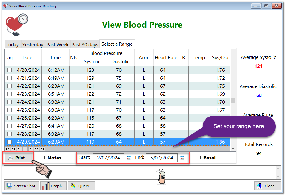 Print Blood Pressure