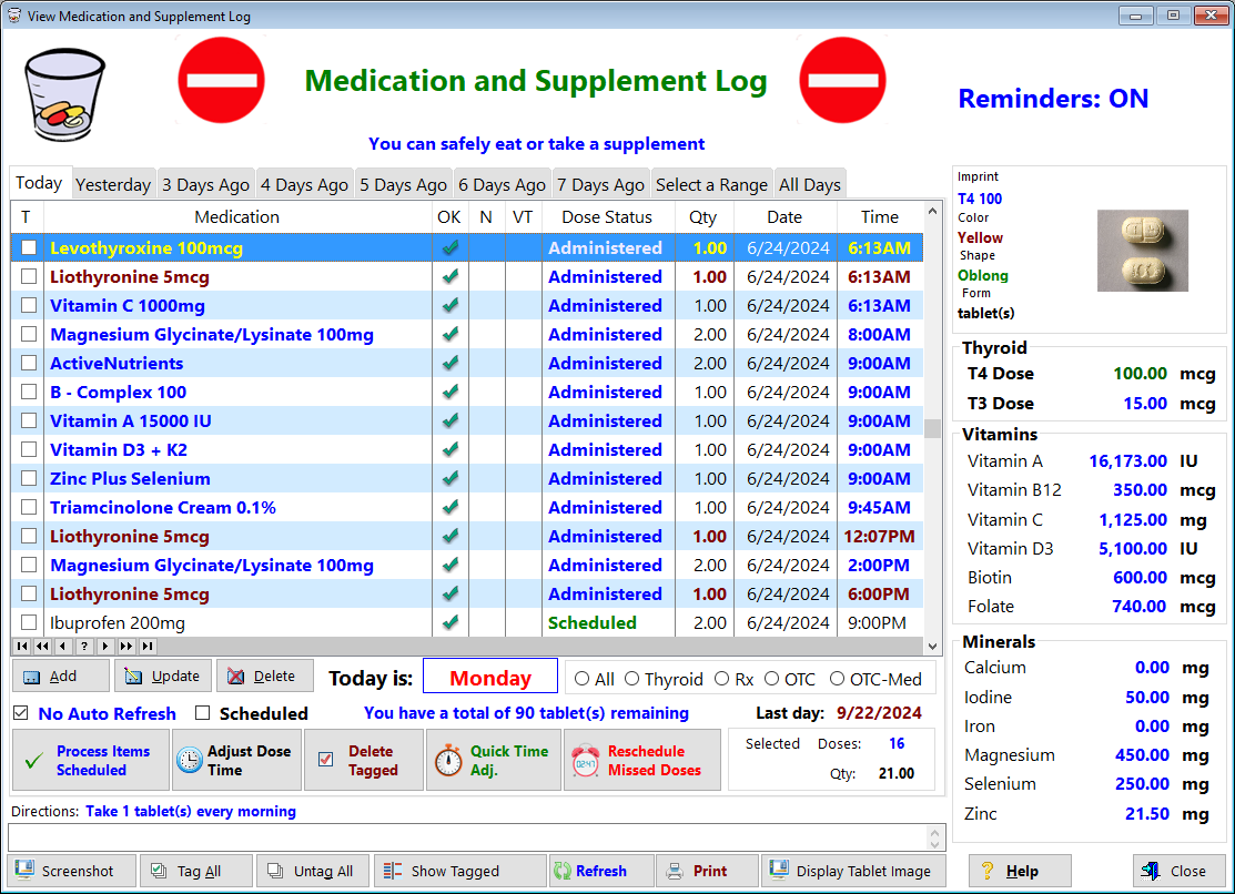 Medication Log Window