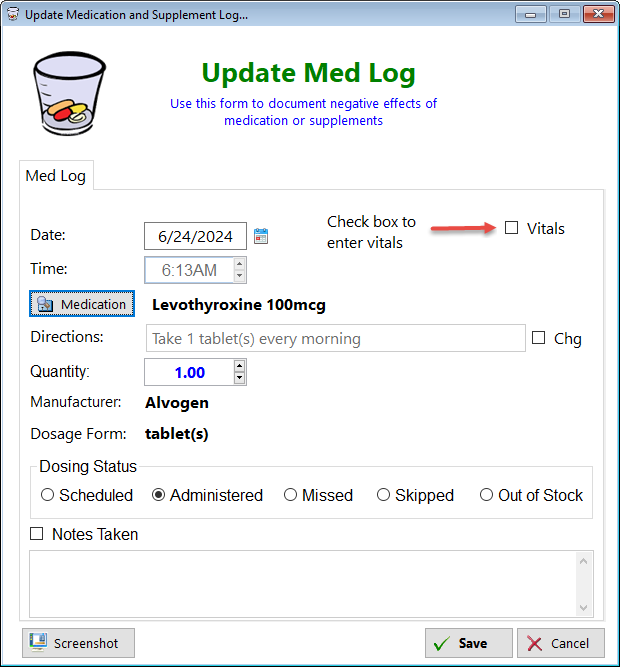 Update Medlog Form